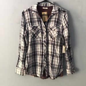 Sneak Peek Raw Hem Plaid Button Up